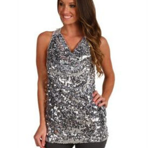 RSVP Silver Sequins Racer Back Tank Top Size